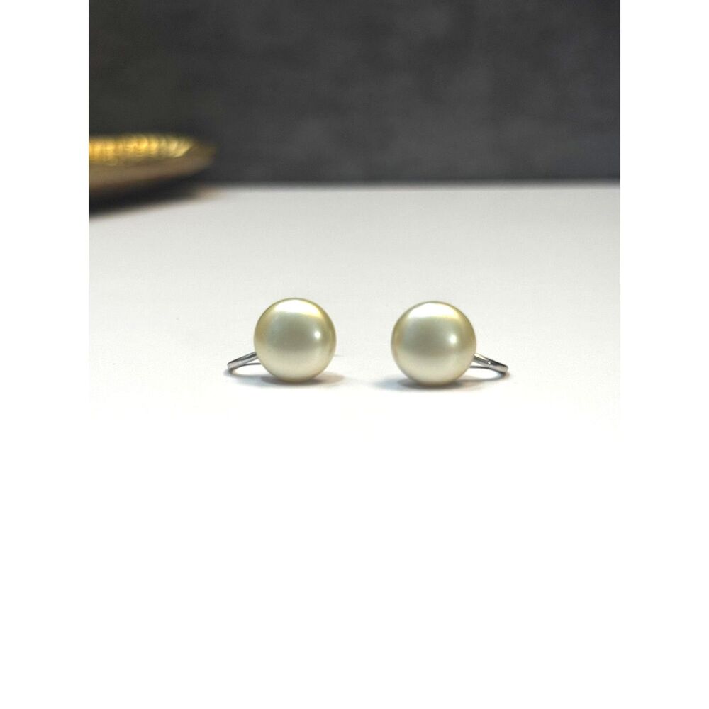 Vintage 1950s Hartzberg Sterling Button Pearl Screw-back Earrings